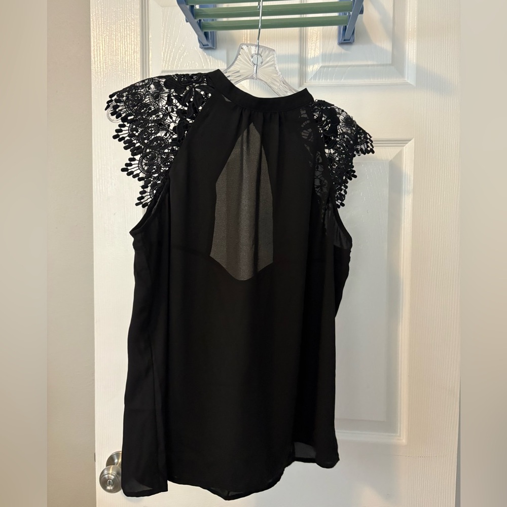 Express Black Blouse with Lace Cap Sleeves